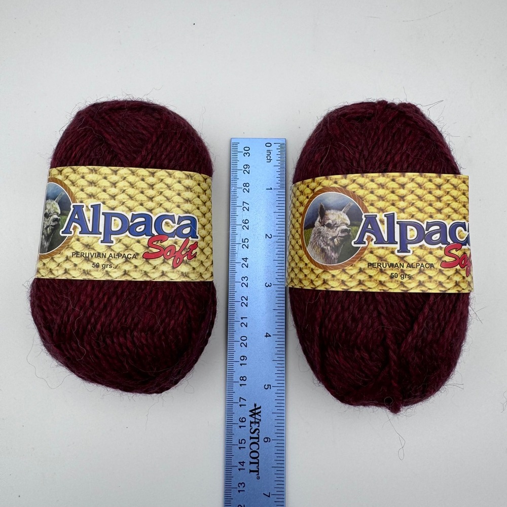 Alpaca Soft Peruvian Alpaca Yarn 2 Skeins Burgundy Wine 50g Each Made in Peru